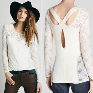 NWT Free People Sweet Thang Blouse White Lace S
